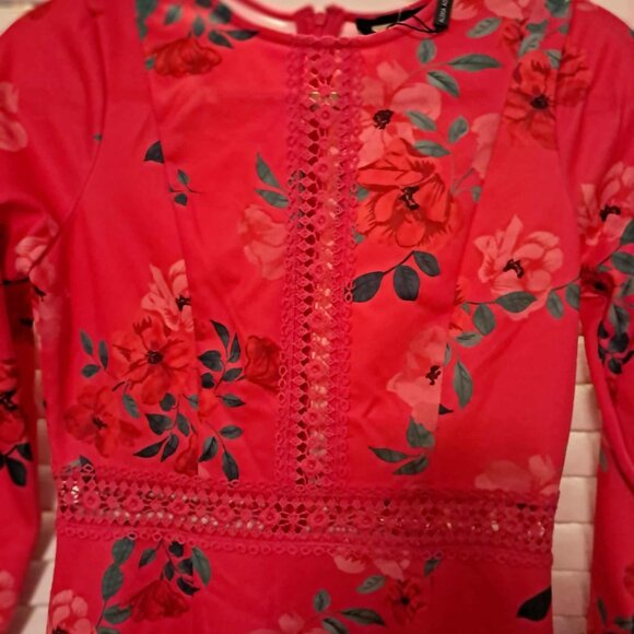 ALEXIA ADMOR BRIGHT PINK FLORAL LONG SLEEVE MINI DRESS 4 NWT - Picture 3 of 5